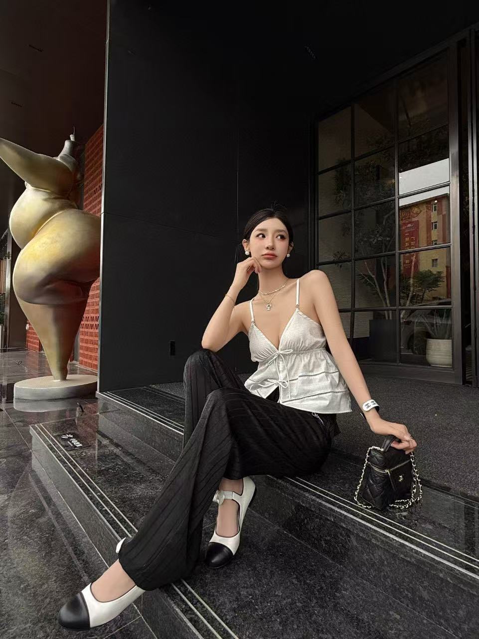 CHANE1 プリーツストライプドローストリングカジュアルパンツ【50％割引+送料無料】