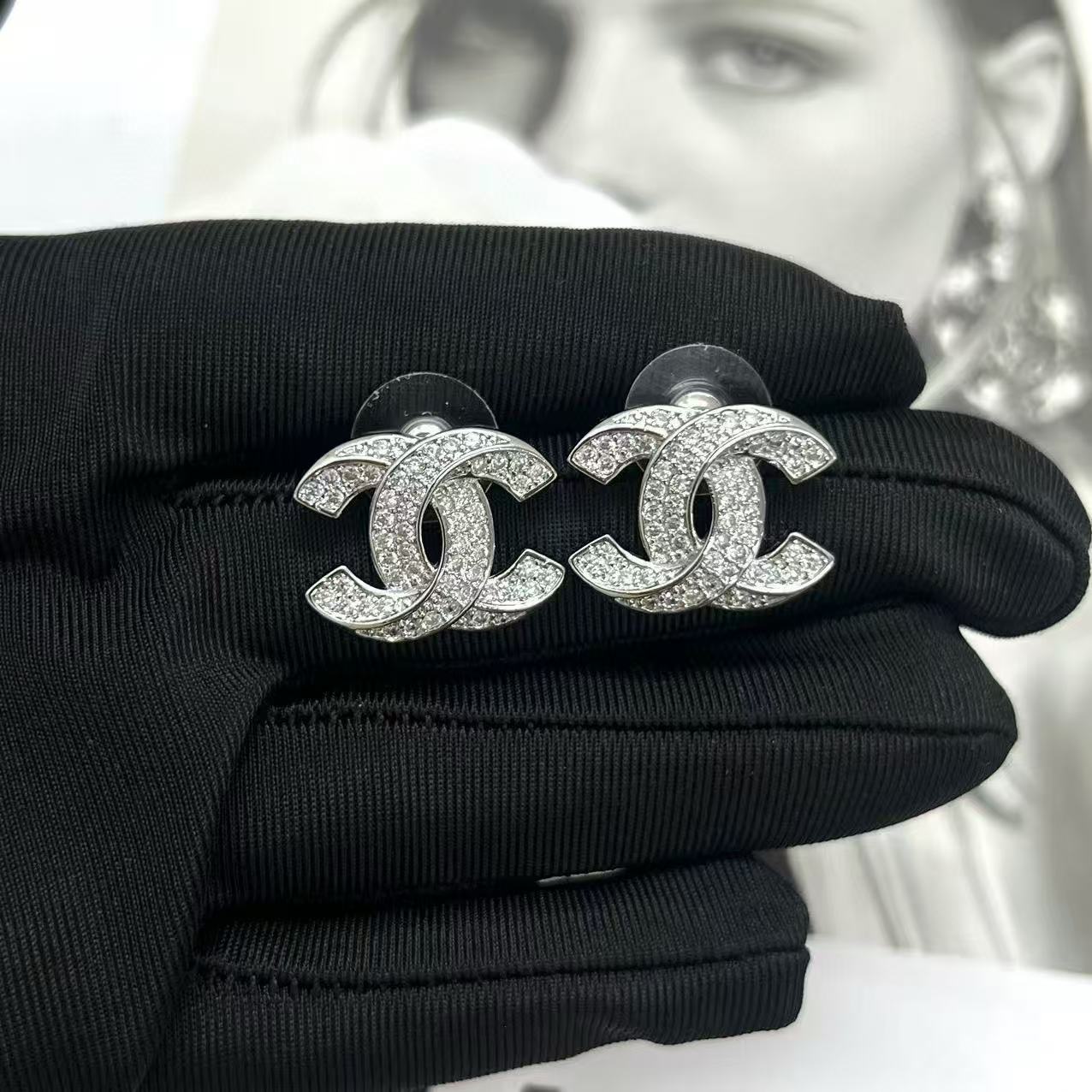 CHANE1 ダブルC ダイヤモンドイヤリング【 50％割引+送料無料】
