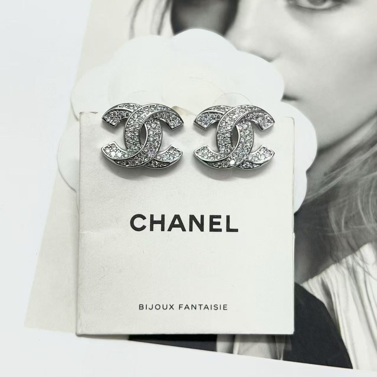 CHANE1 ダブルC ダイヤモンドイヤリング【 50％割引+送料無料】