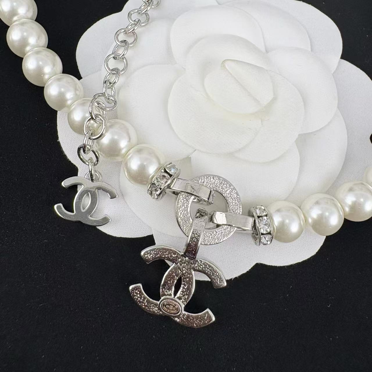 CHANE1 ダブルC パール＆ダイヤモンドネックレス【 50％割引+送料無料】