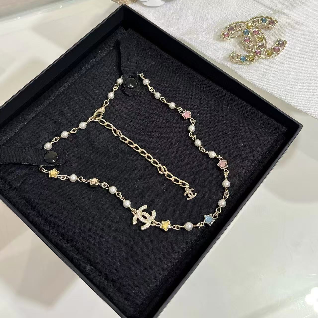 CHANE1 五芒星ダブルCパールネックレス【 50％割引+送料無料】