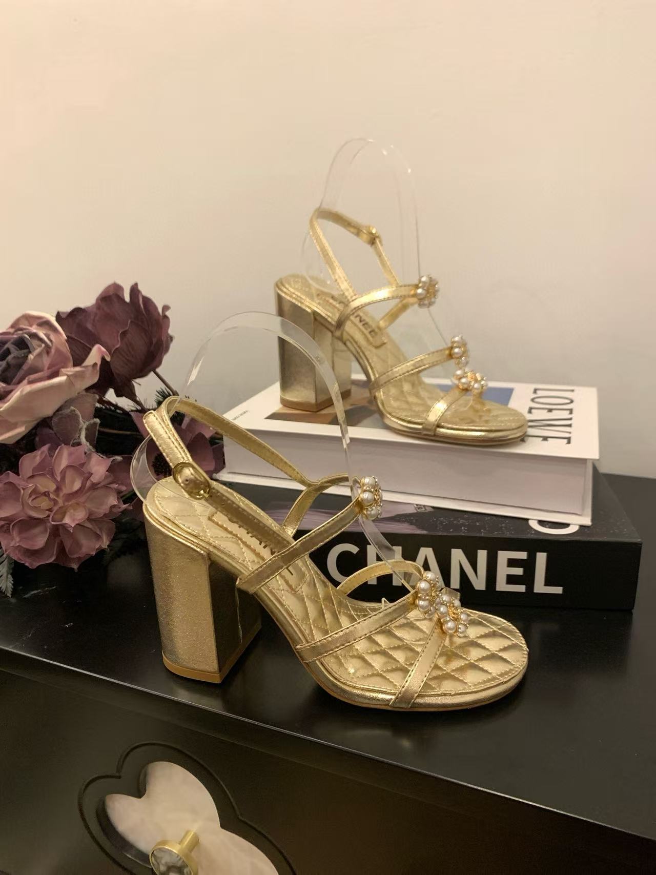 CHANE1 高品質パールフラワーハイヒールサンダル【50％割引+送料無料】