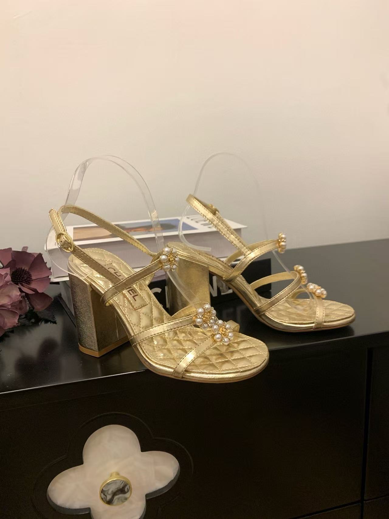 CHANE1 高品質パールフラワーハイヒールサンダル【50％割引+送料無料】