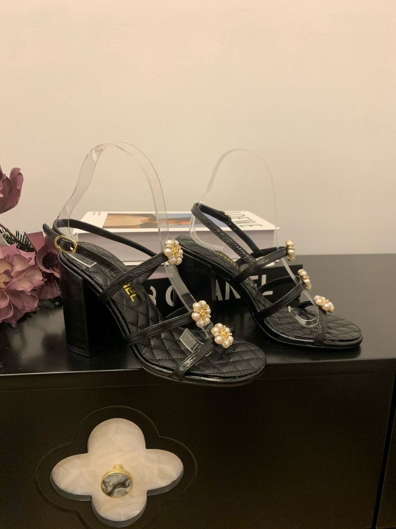 CHANE1 高品質パールフラワーハイヒールサンダル【50％割引+送料無料】