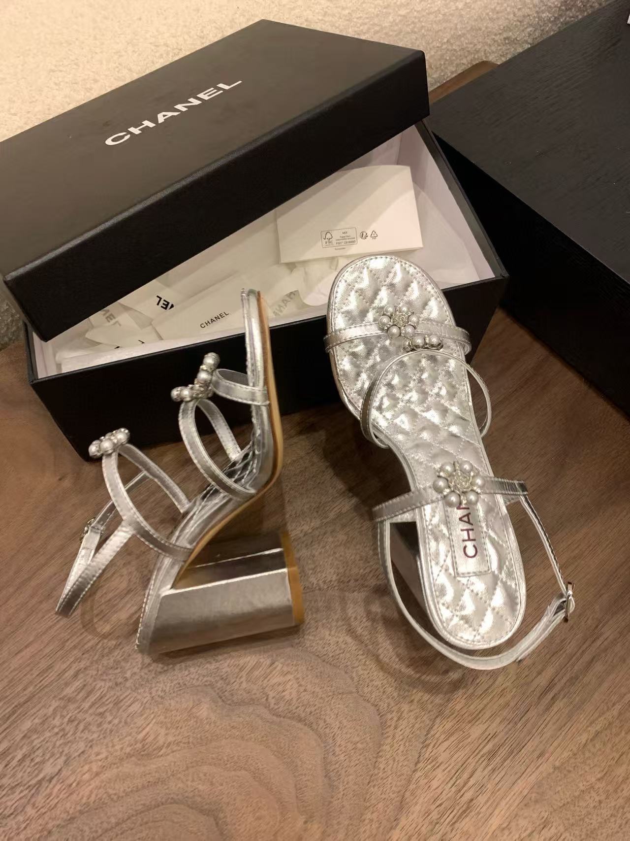 CHANE1 高品質パールフラワーハイヒールサンダル【50％割引+送料無料】