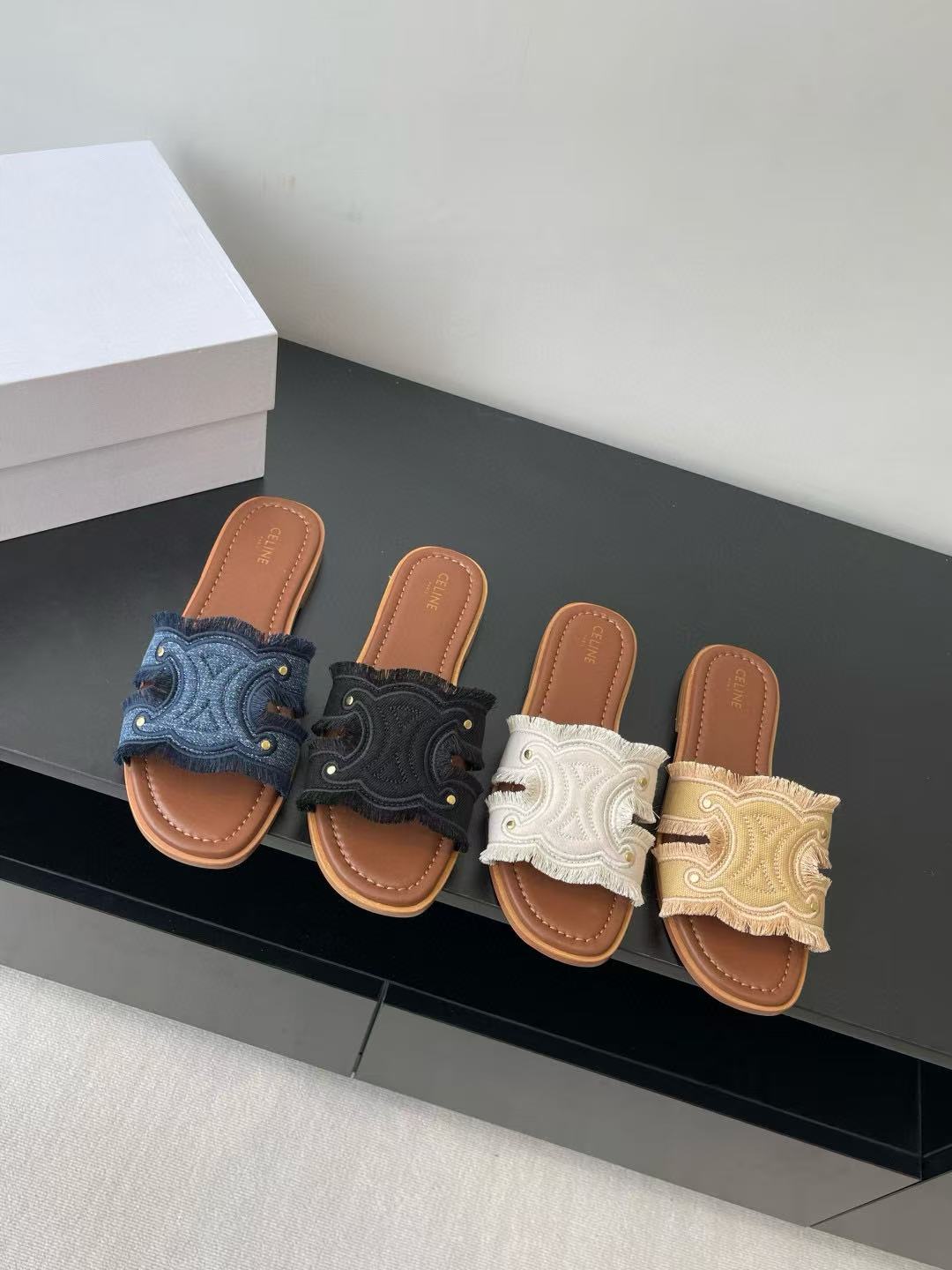 CEL1NEの高品質凱旋門デニムスリッパ【50％割引+送料無料】