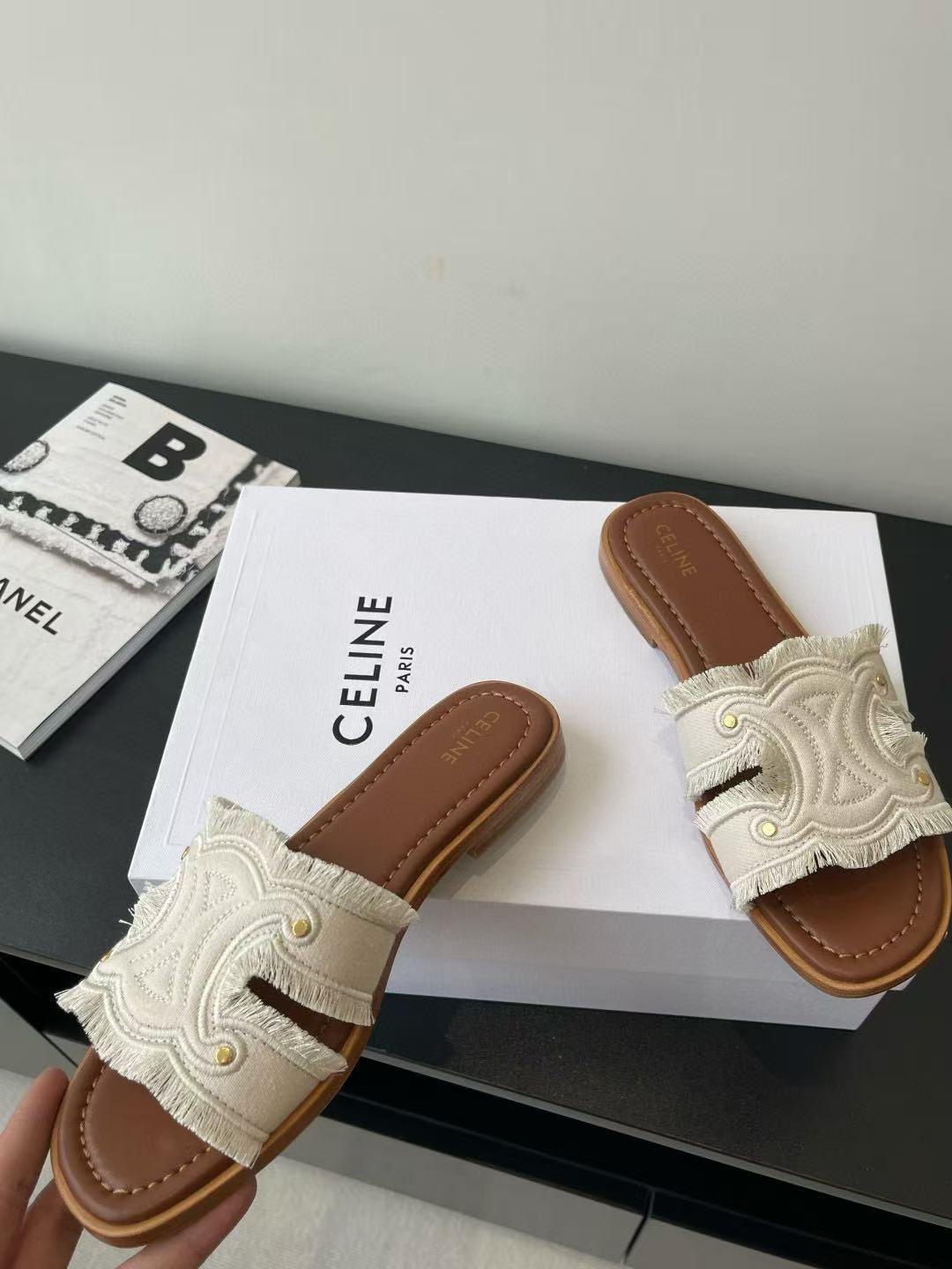 CEL1NEの高品質凱旋門デニムスリッパ【50％割引+送料無料】