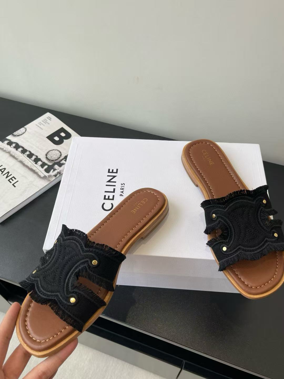 CEL1NEの高品質凱旋門デニムスリッパ【50％割引+送料無料】