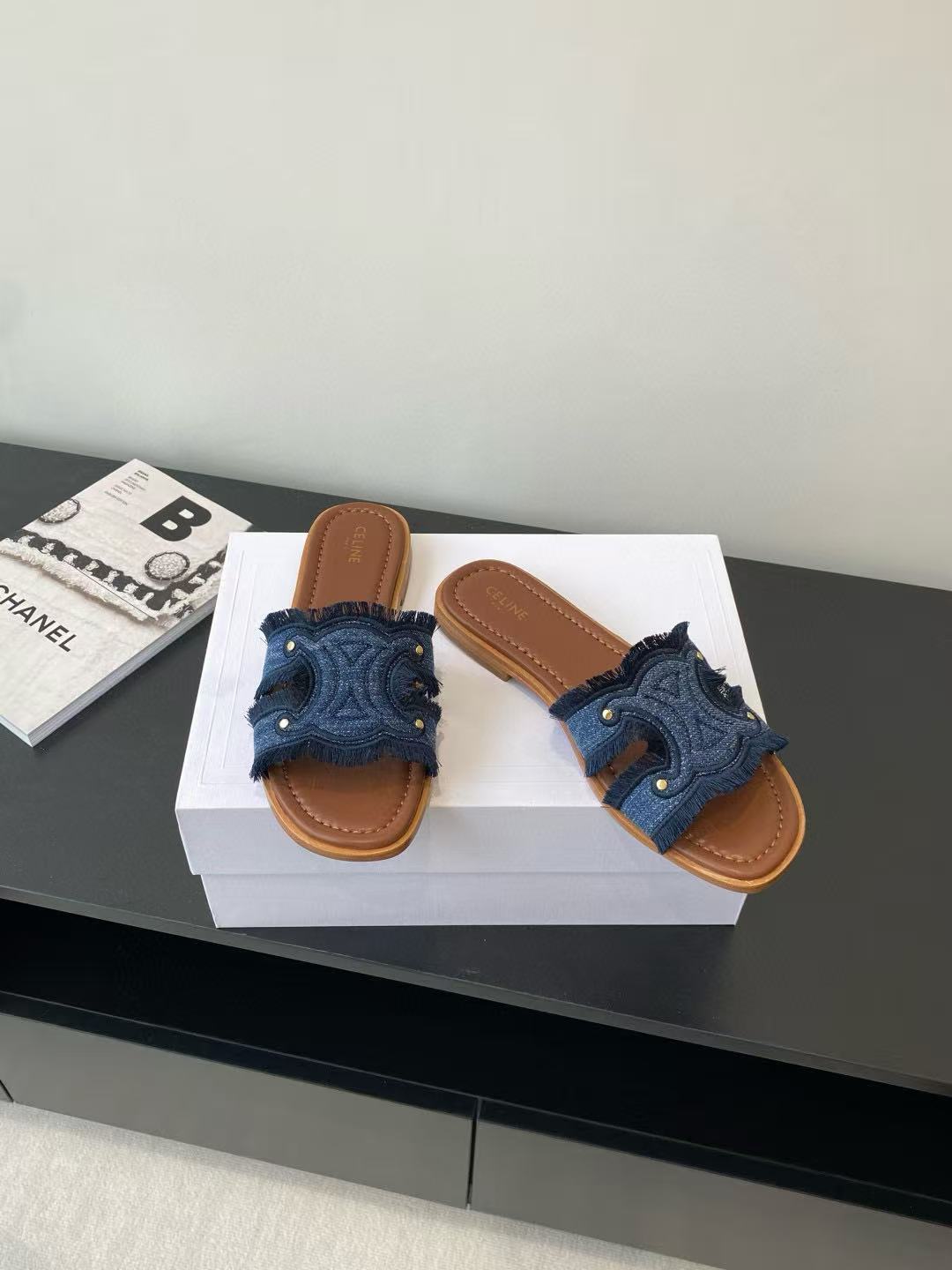 CEL1NEの高品質凱旋門デニムスリッパ【50％割引+送料無料】