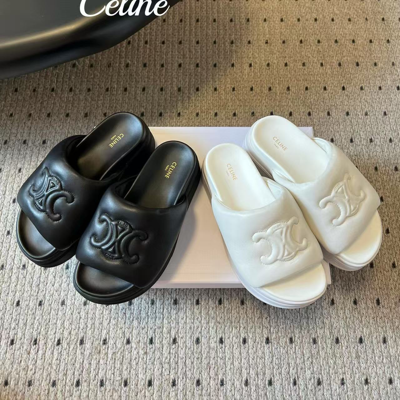 CEL1NEの高品質凱旋門厚底スリッパ【50％割引+送料無料】