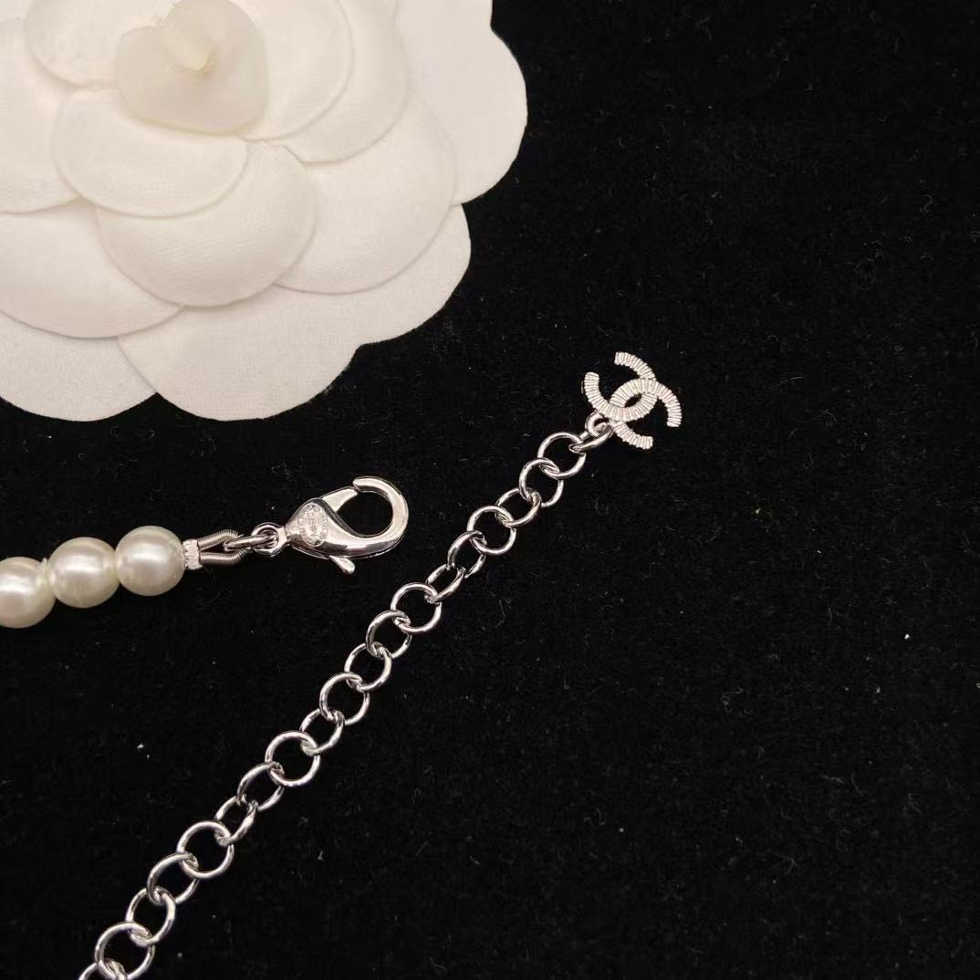 CHANE1 ダブルC フルダイヤモンドパールネックレス【 50％割引+送料無料】