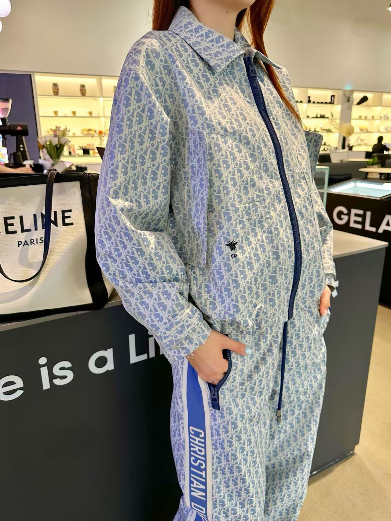 DI0Rジャカードジッパージャケット+パンツのツーピースセット【50％割引+送料無料】