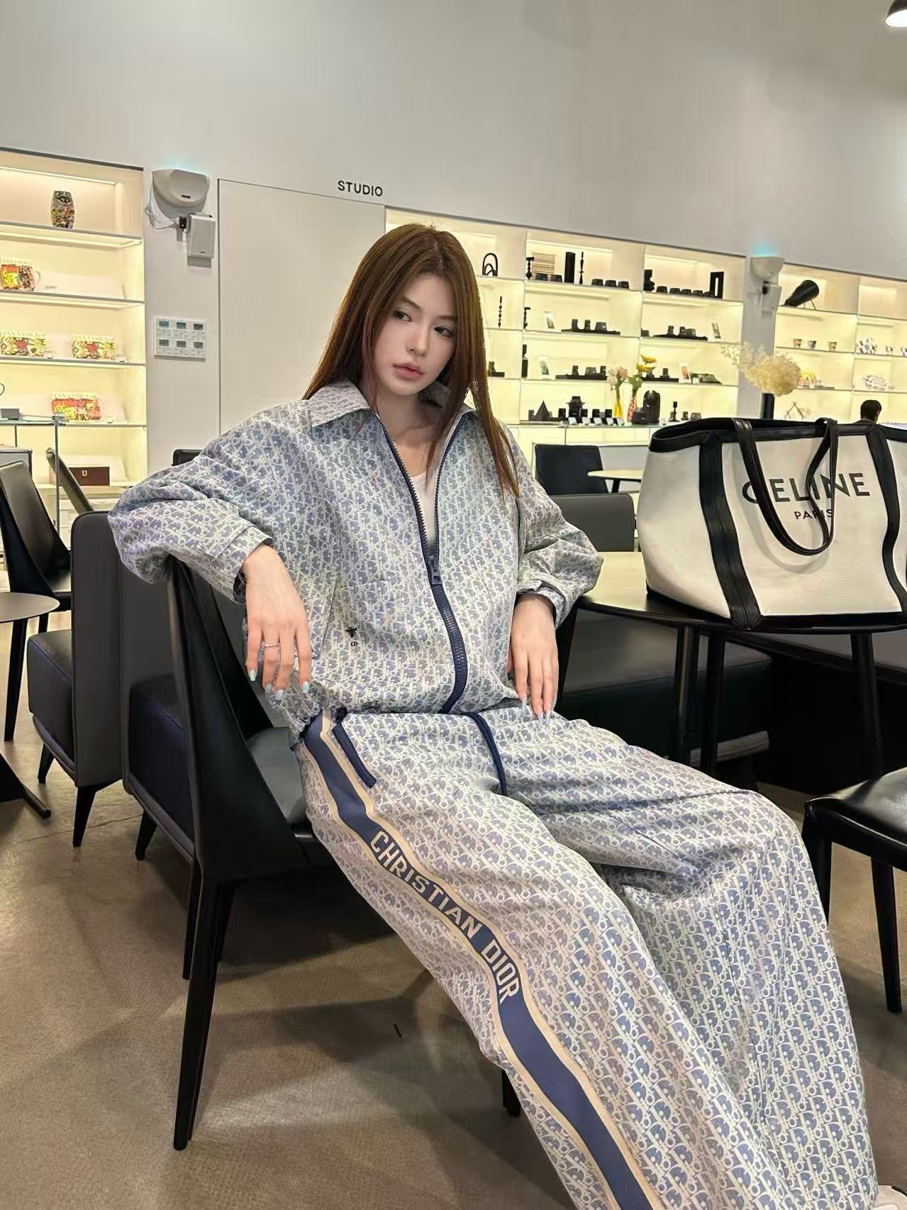 DI0Rジャカードジッパージャケット+パンツのツーピースセット【50％割引+送料無料】