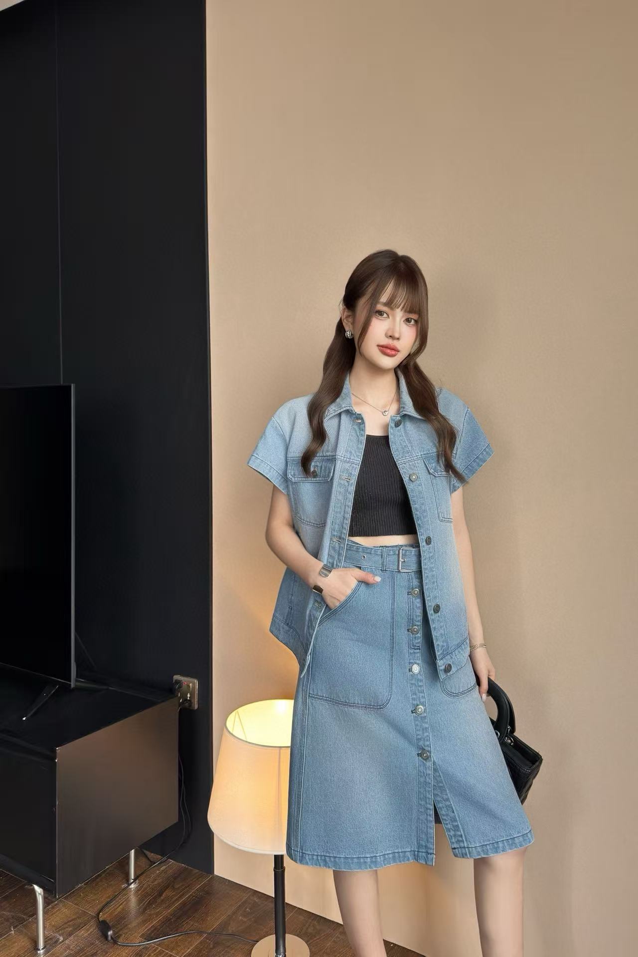 DI0R デニムジャケット+スカート ツーピースセット【50％割引+送料無料】