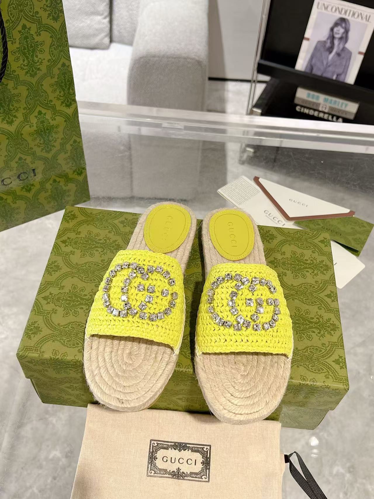GUCC1 高品質ラインストーンダブルG織りスリッパ【50％割引+送料無料】