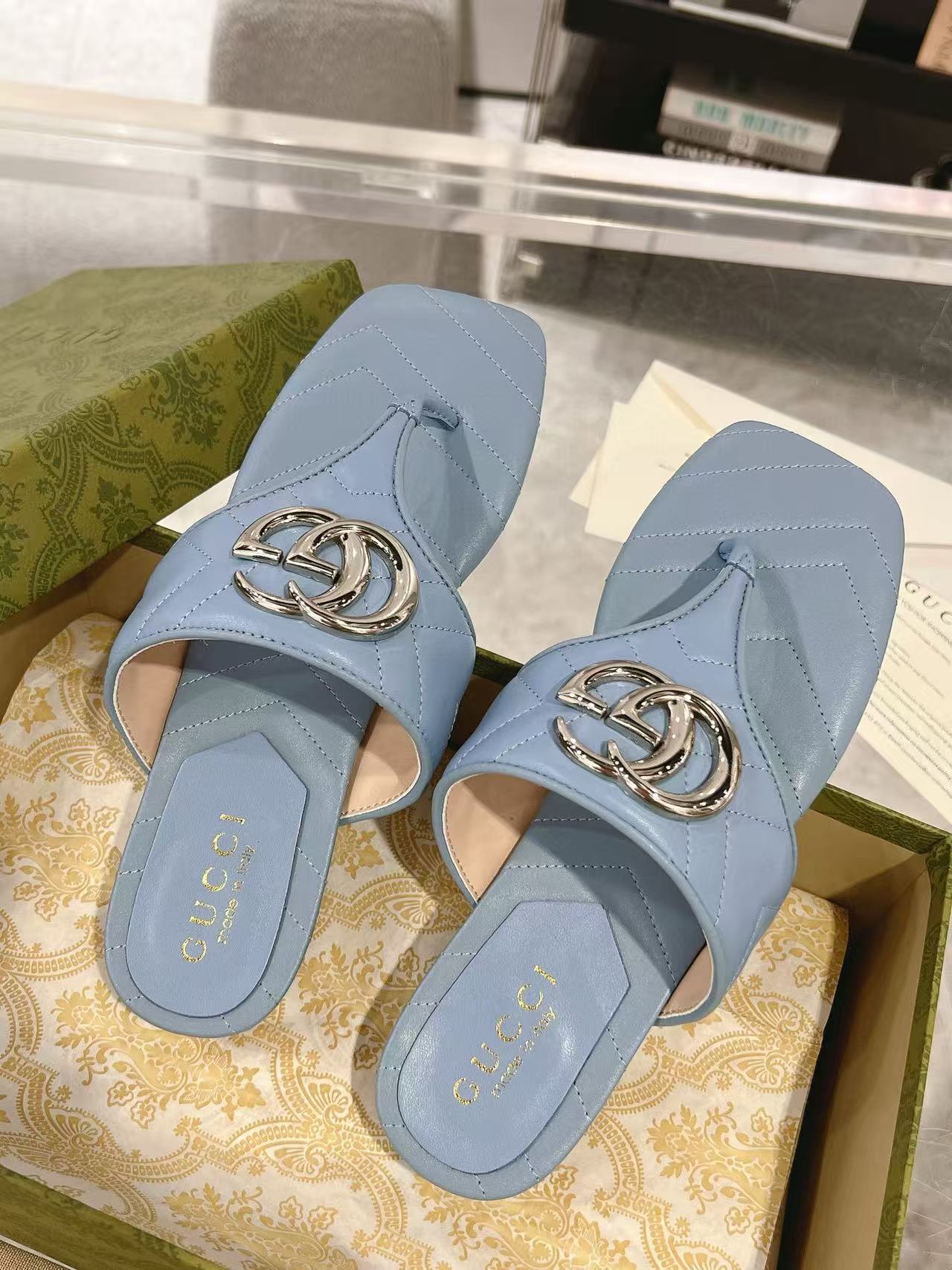 GUCC1 高品質ダブルGフリップフロップ【50％割引+送料無料】