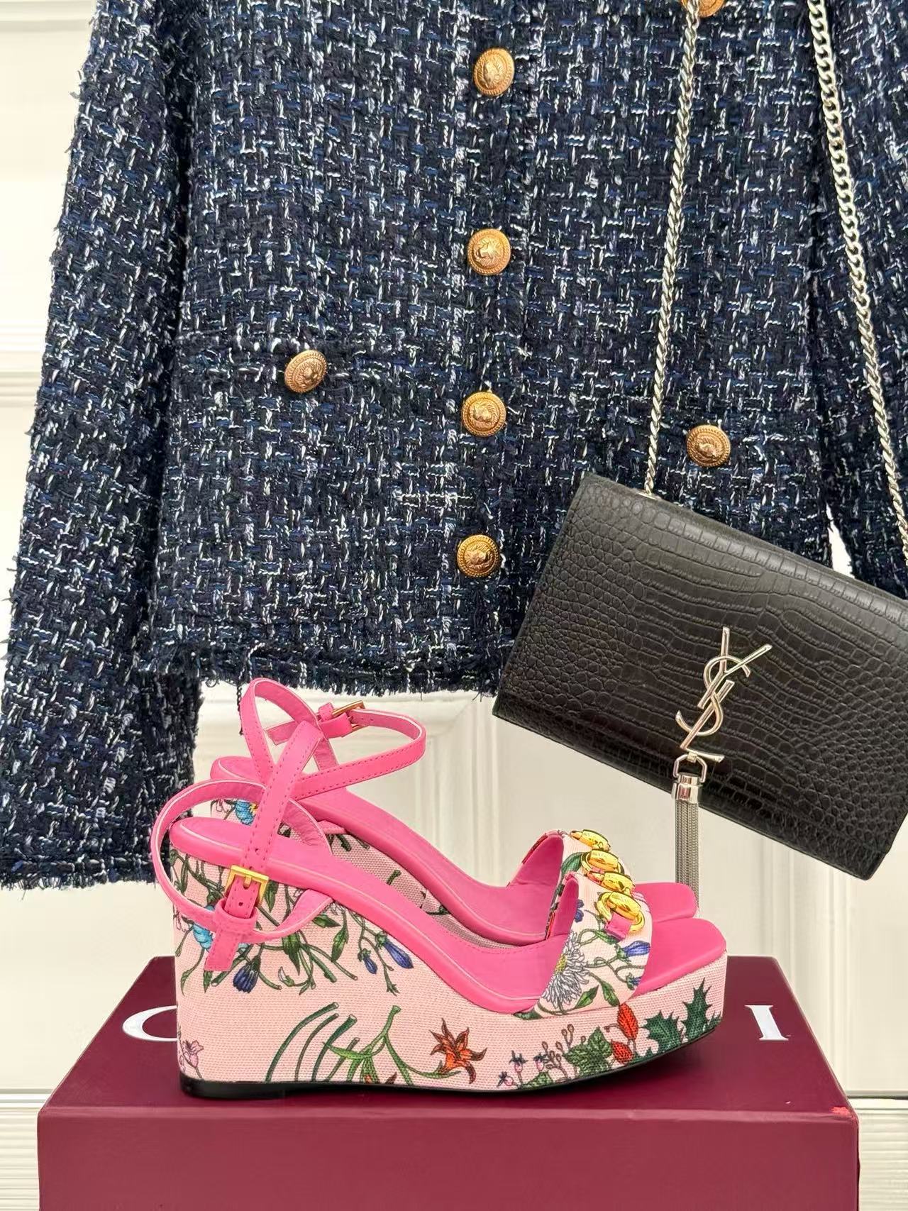 GUCC1 高品質プリント ホースビット ハイヒールサンダル【50％割引+送料無料】