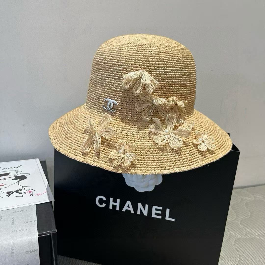 CHANE1 フラワーパールラフィアストローハット【50％割引+送料無料】