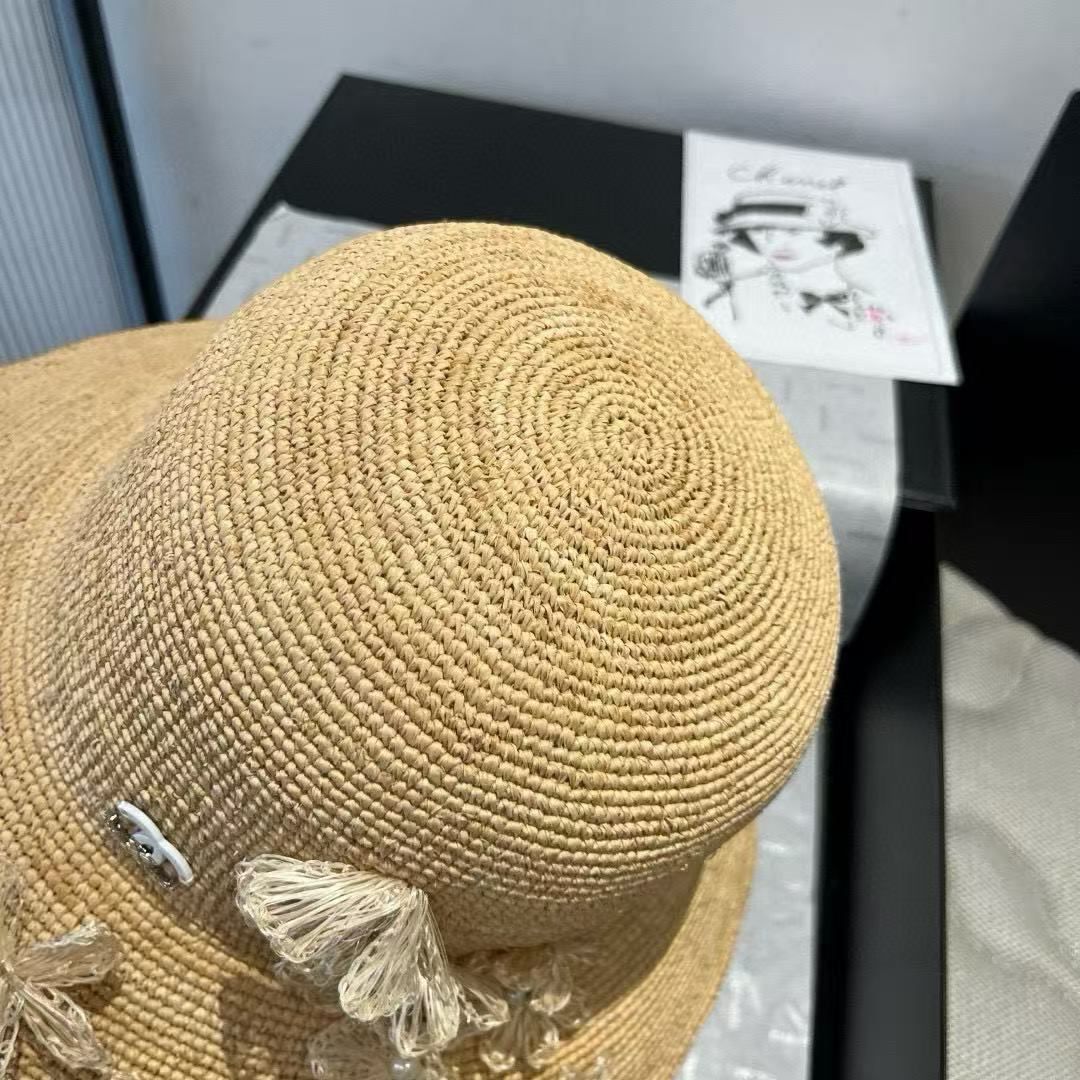 CHANE1 フラワーパールラフィアストローハット【50％割引+送料無料】