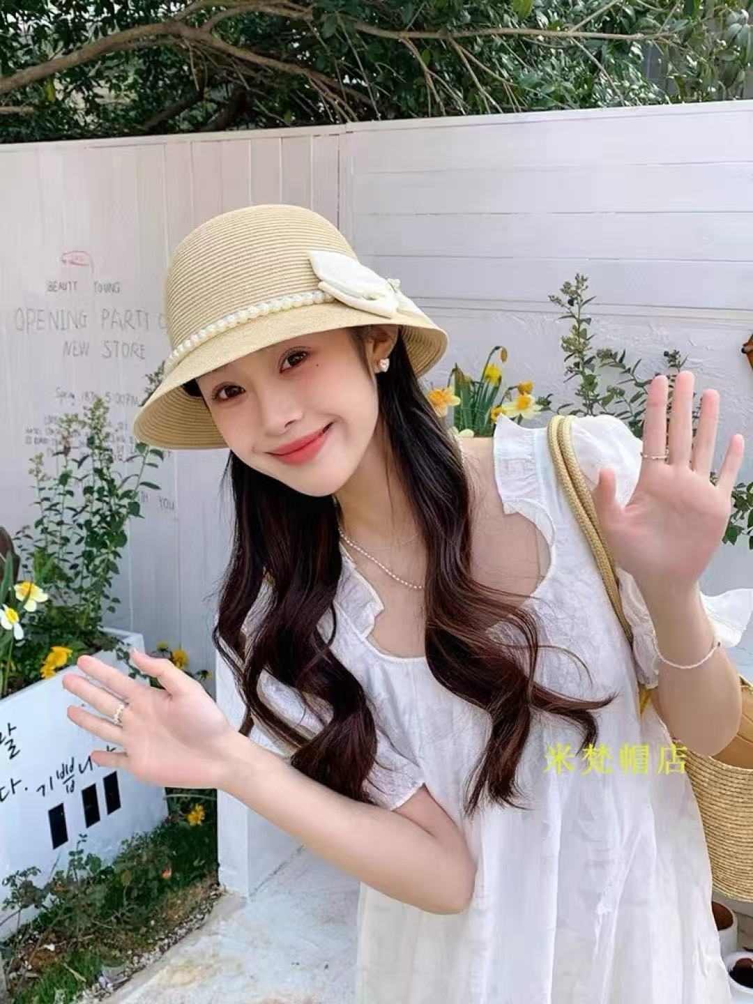 DI0R ビッグパールボウ サンスクリーン ストローハット【50％割引+送料無料】