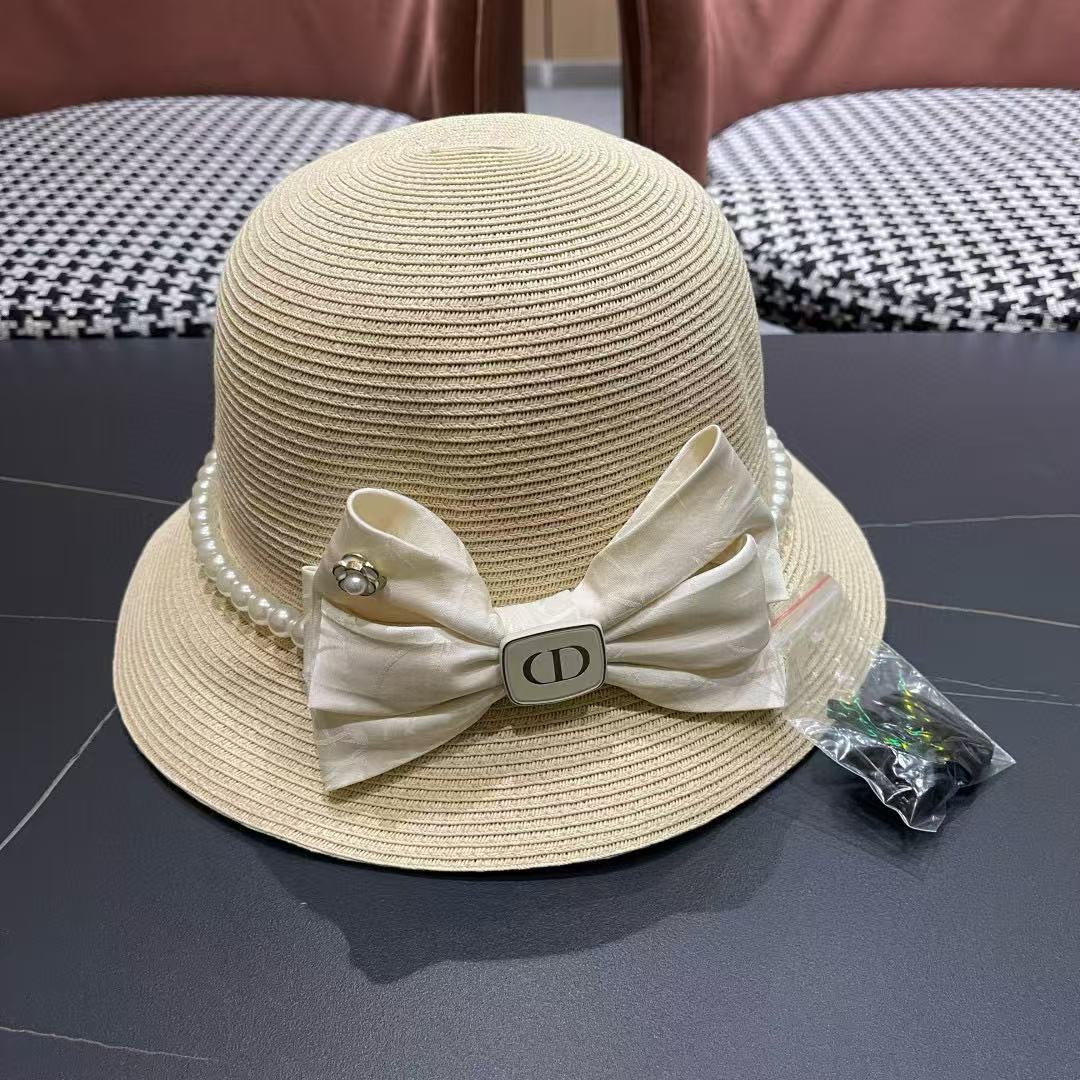 DI0R ビッグパールボウ サンスクリーン ストローハット【50％割引+送料無料】