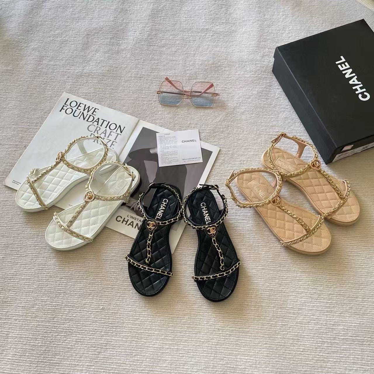 CHANE1 チェーンダブルCフラットサンダル【50％割引+送料無料】