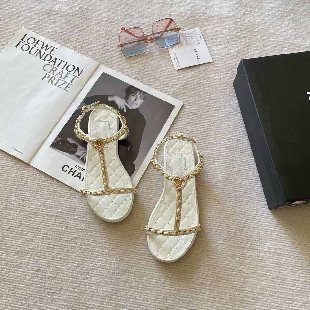 CHANE1 チェーンダブルCフラットサンダル【50％割引+送料無料】