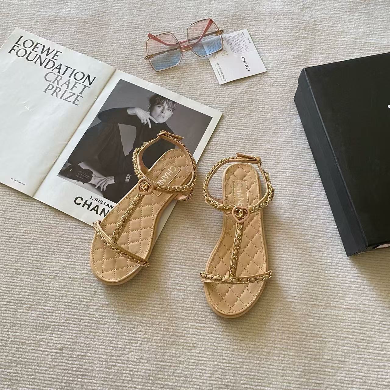 CHANE1 チェーンダブルCフラットサンダル【50％割引+送料無料】