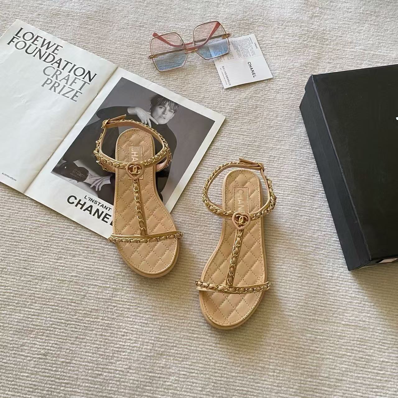 CHANE1 チェーンダブルCフラットサンダル【50％割引+送料無料】