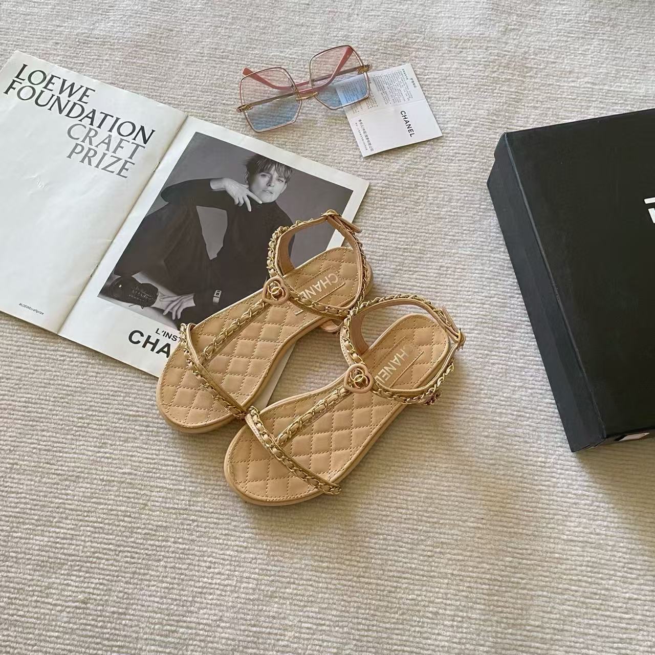 CHANE1 チェーンダブルCフラットサンダル【50％割引+送料無料】