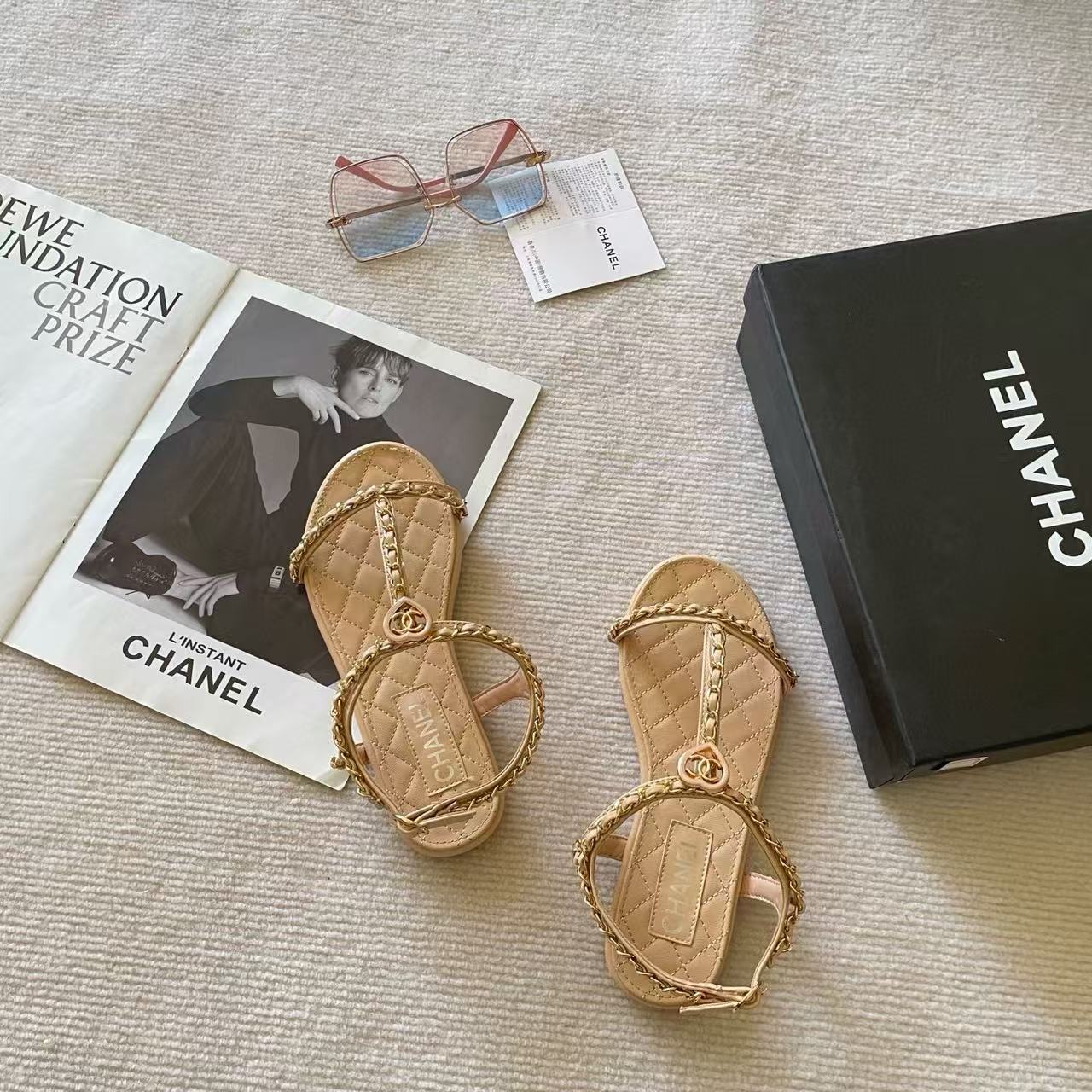 CHANE1 チェーンダブルCフラットサンダル【50％割引+送料無料】