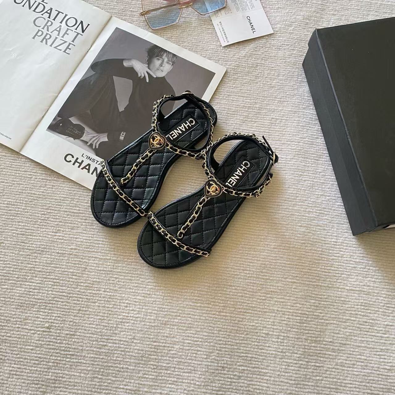 CHANE1 チェーンダブルCフラットサンダル【50％割引+送料無料】