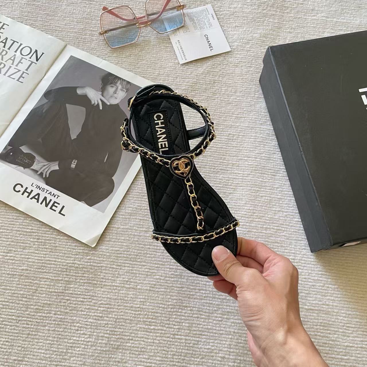 CHANE1 チェーンダブルCフラットサンダル【50％割引+送料無料】