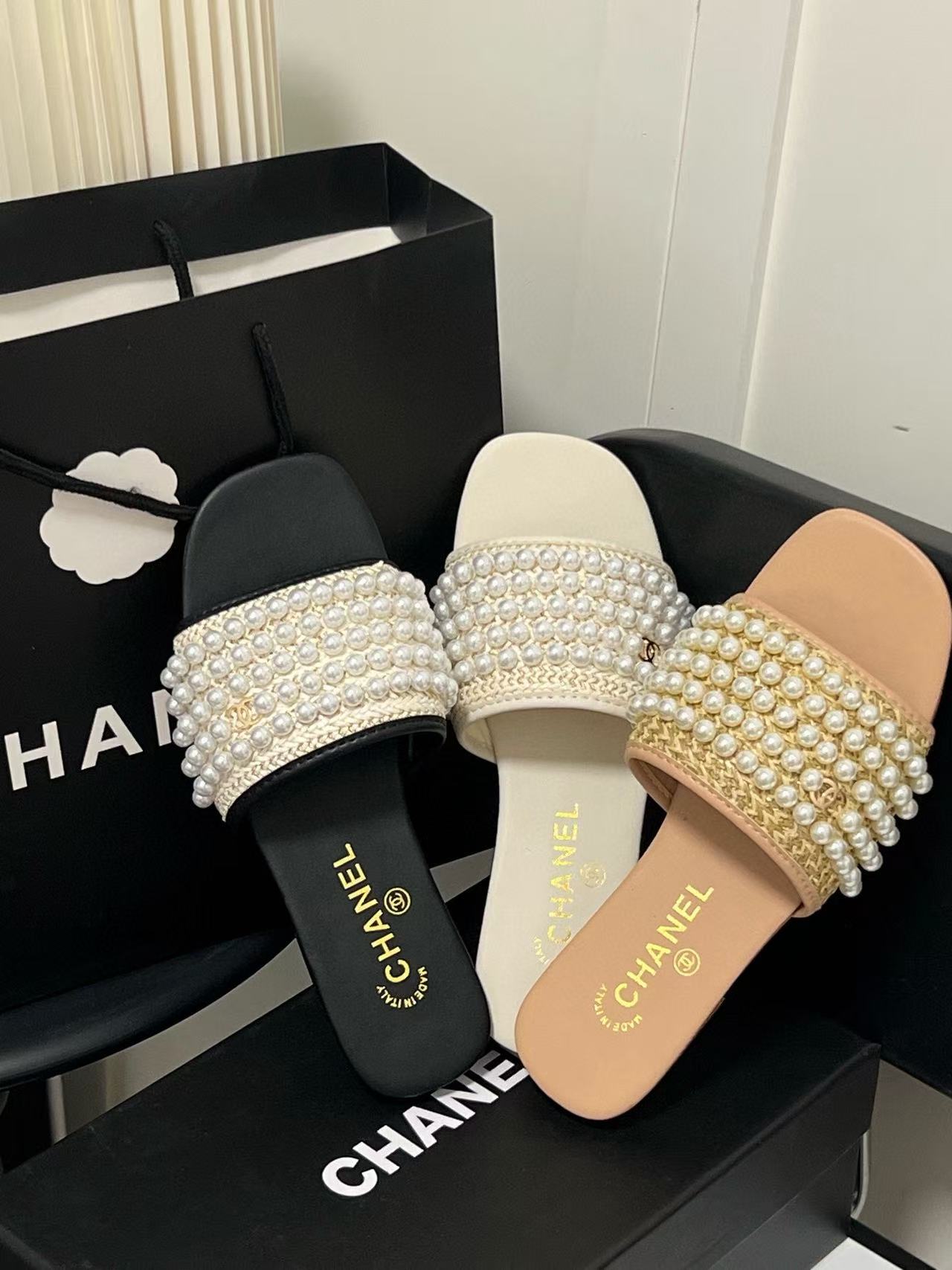 CHANE1 パール装飾スリッパ【50％割引+送料無料】