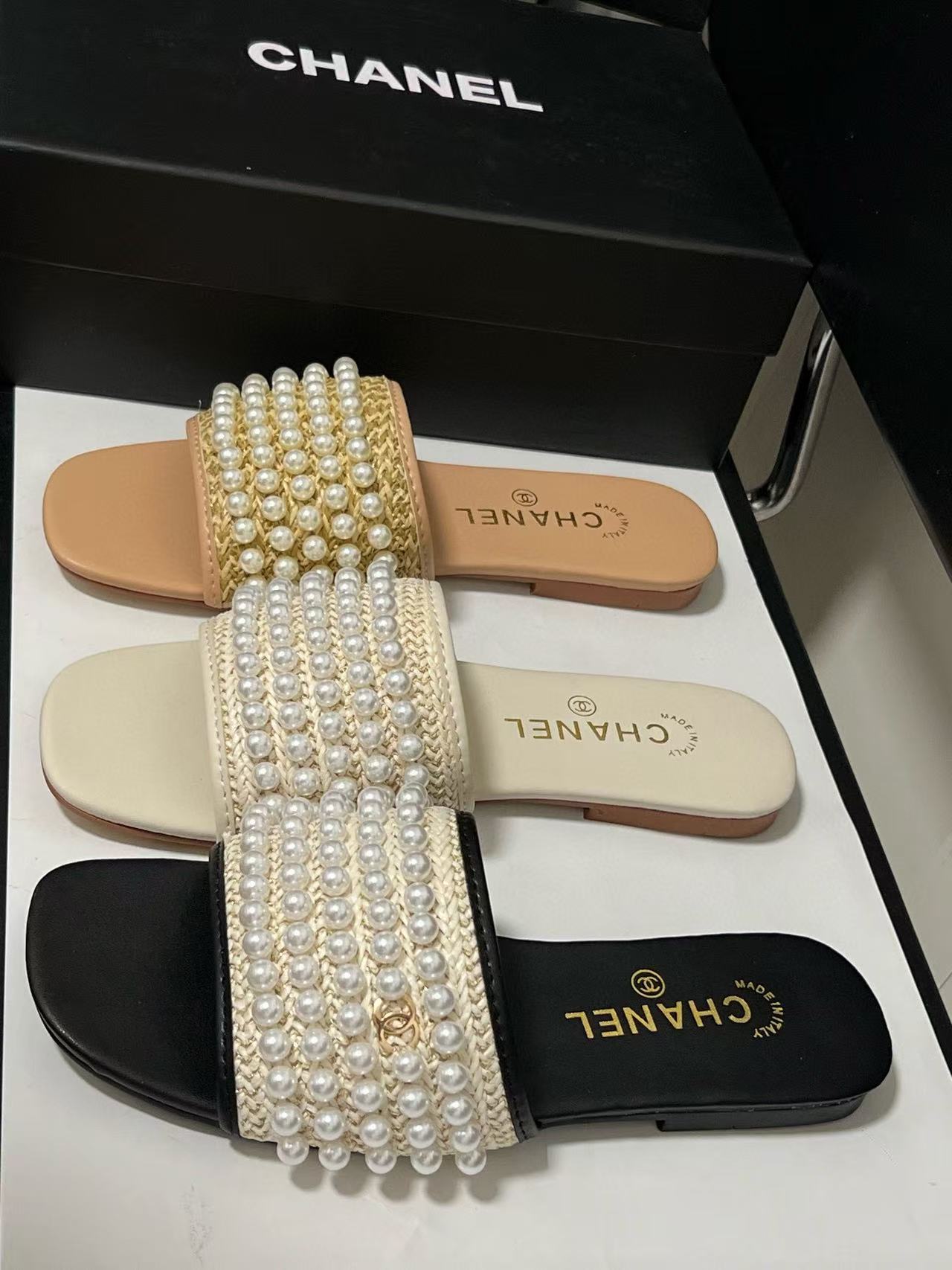 CHANE1 パール装飾スリッパ【50％割引+送料無料】