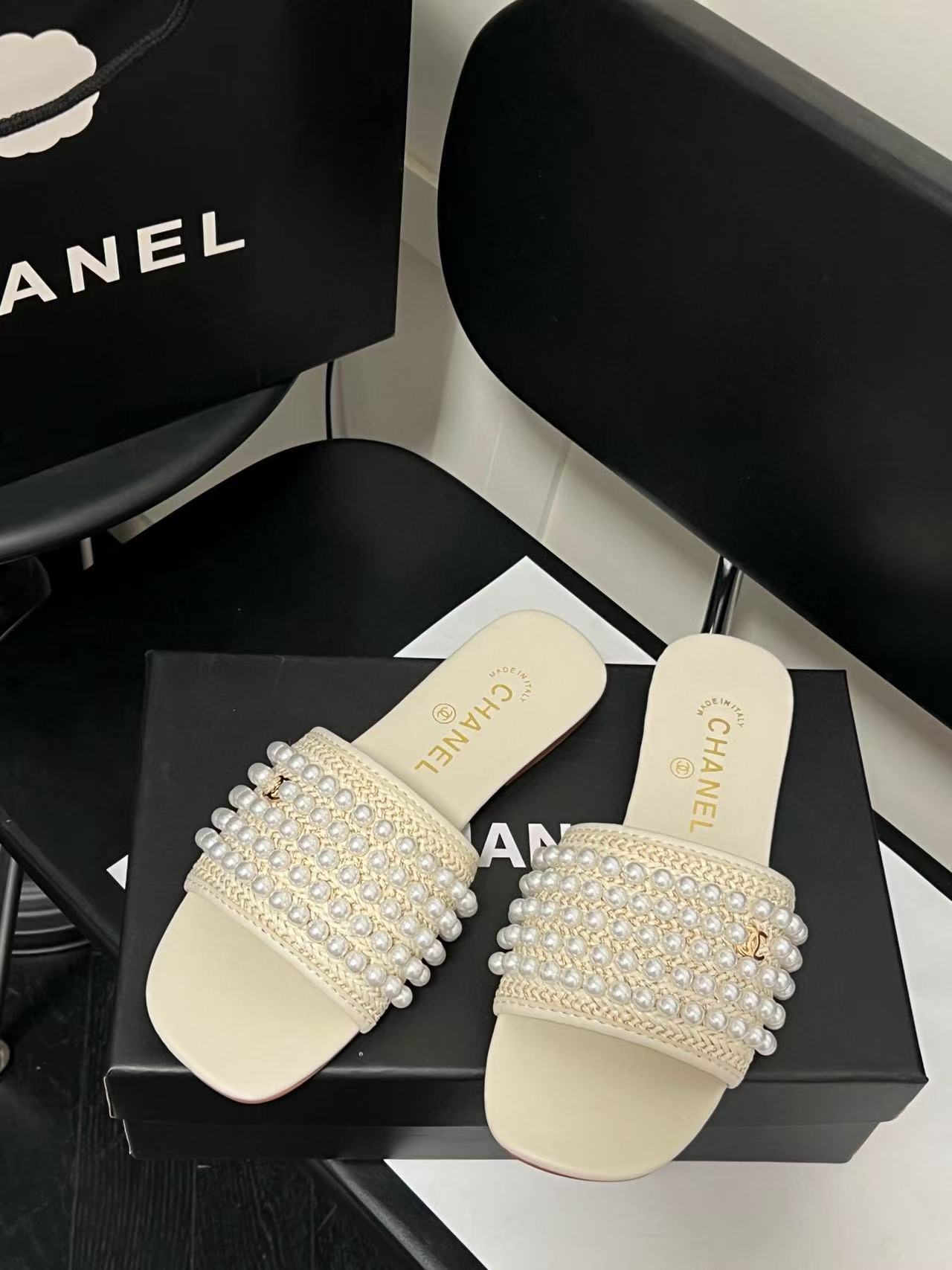 CHANE1 パール装飾スリッパ【50％割引+送料無料】