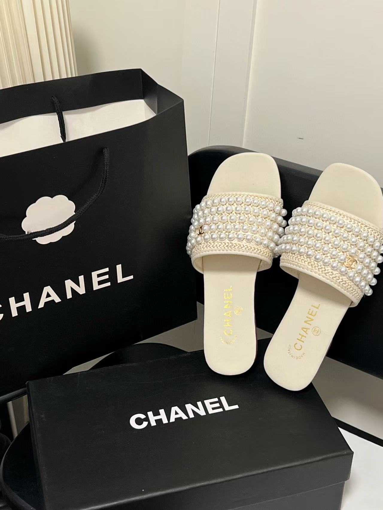 CHANE1 パール装飾スリッパ【50％割引+送料無料】