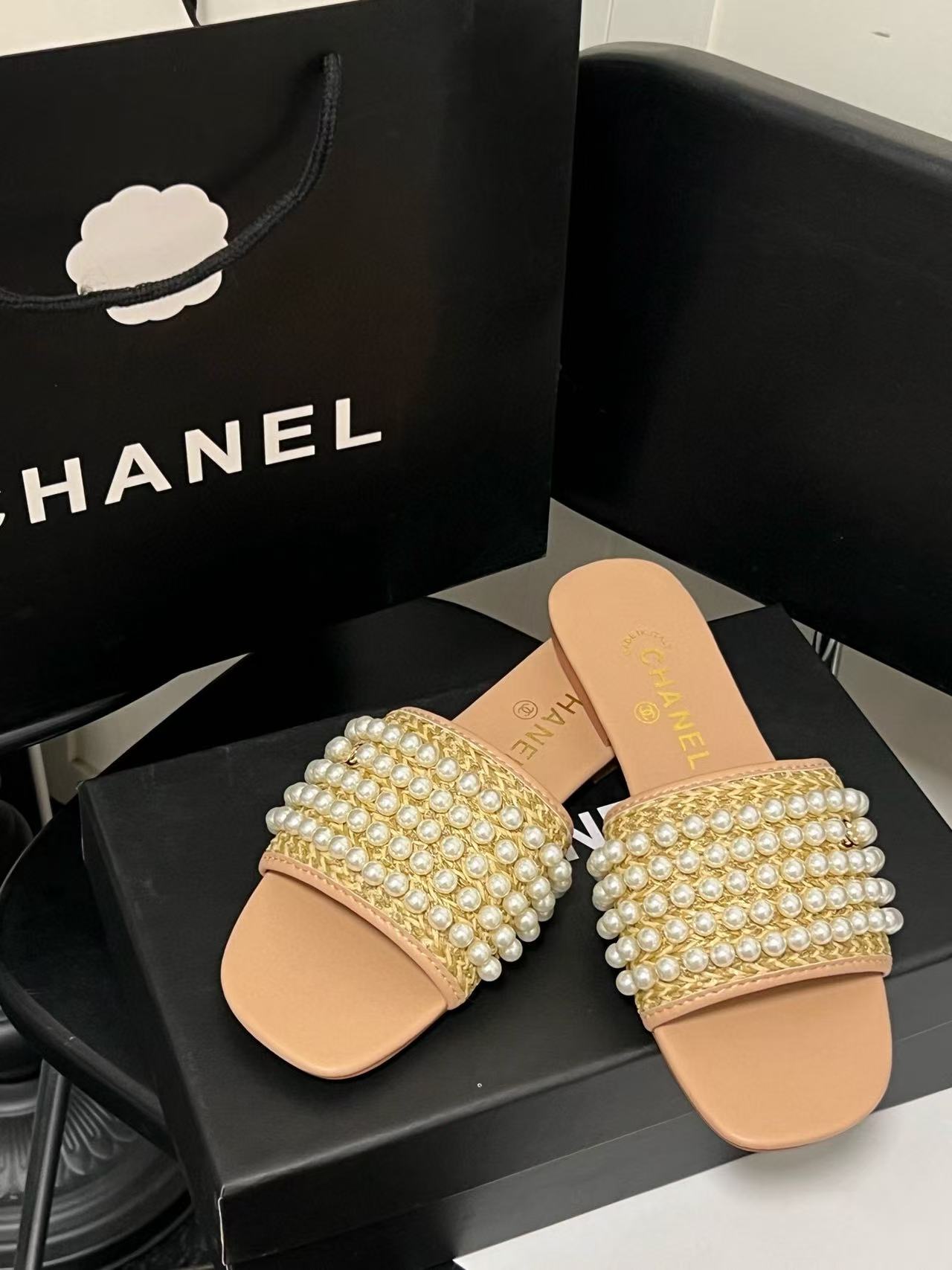CHANE1 パール装飾スリッパ【50％割引+送料無料】