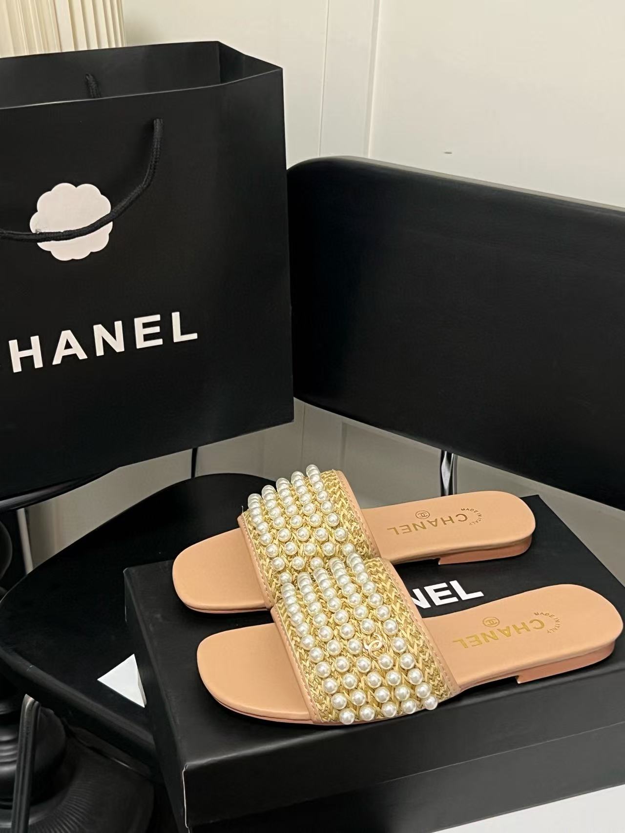 CHANE1 パール装飾スリッパ【50％割引+送料無料】