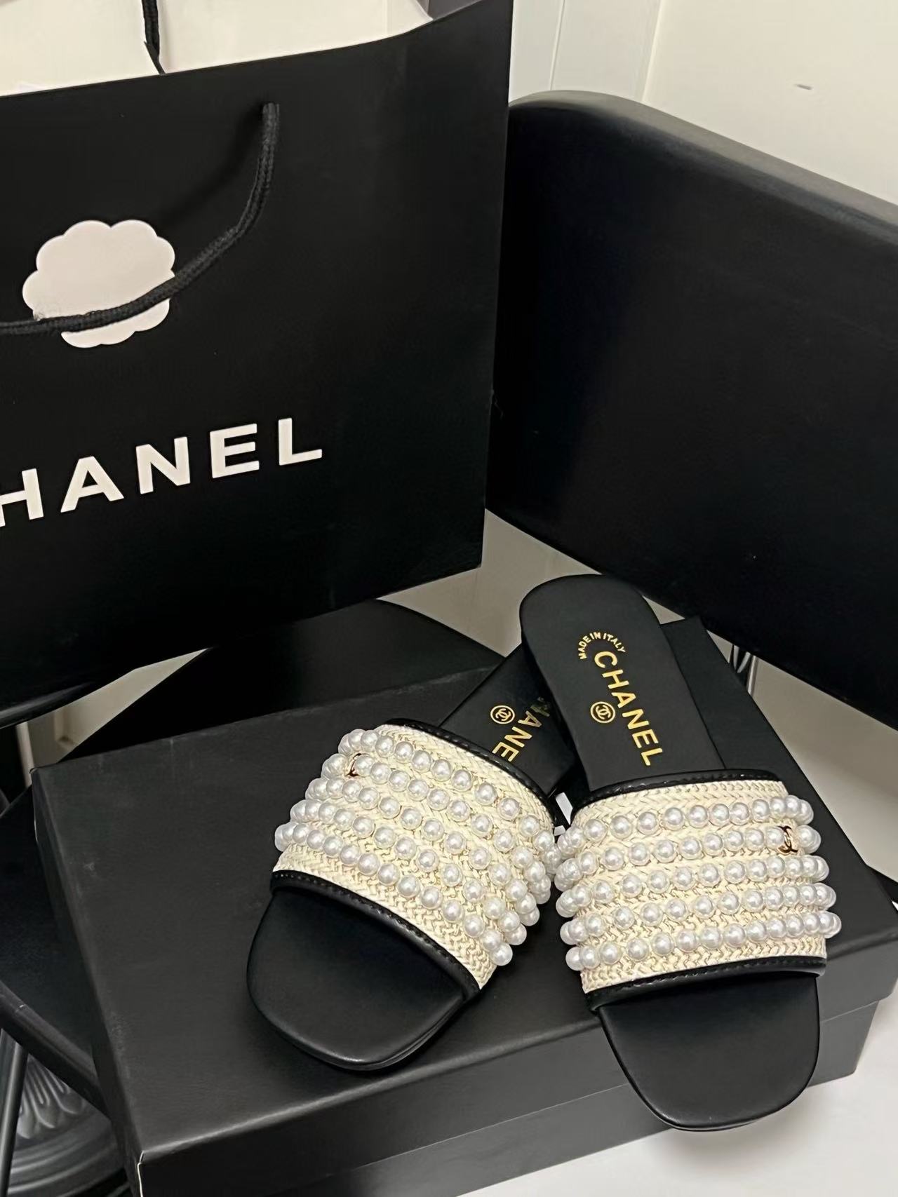 CHANE1 パール装飾スリッパ【50％割引+送料無料】