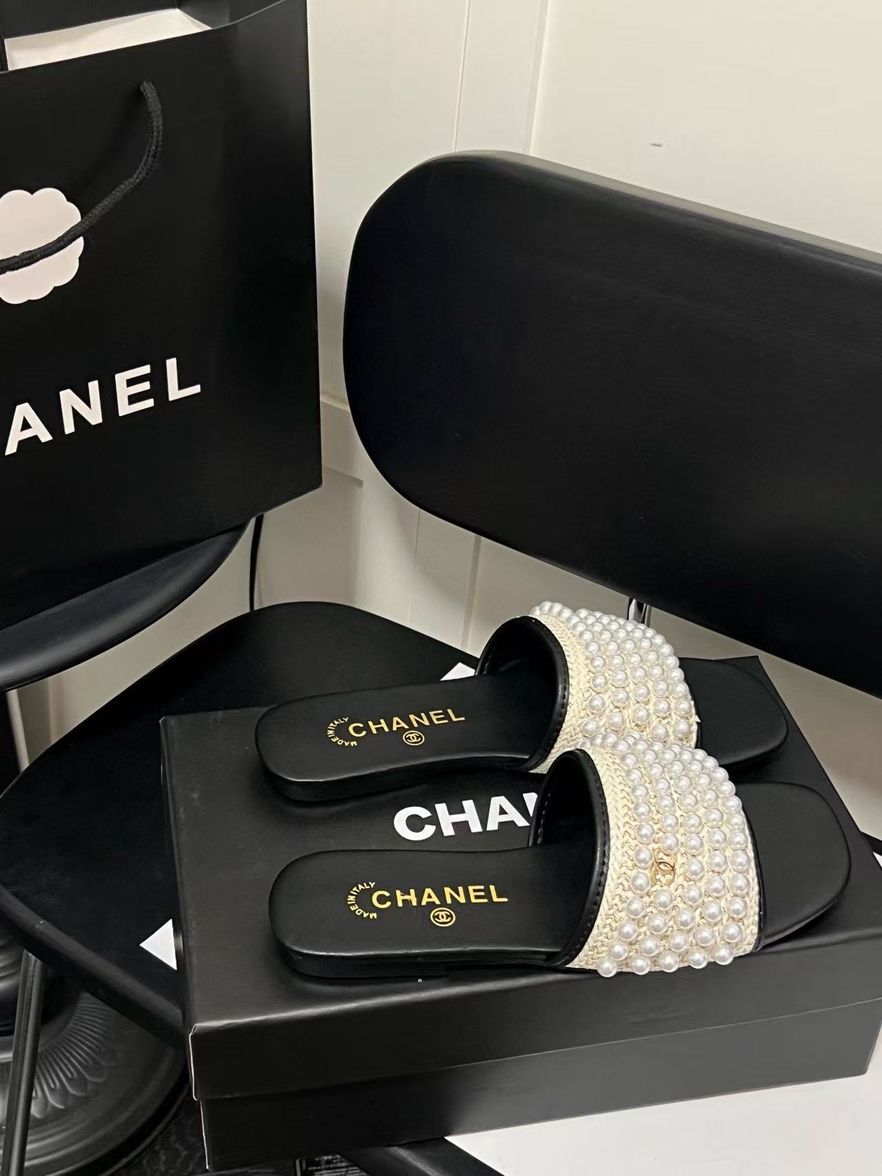 CHANE1 パール装飾スリッパ【50％割引+送料無料】