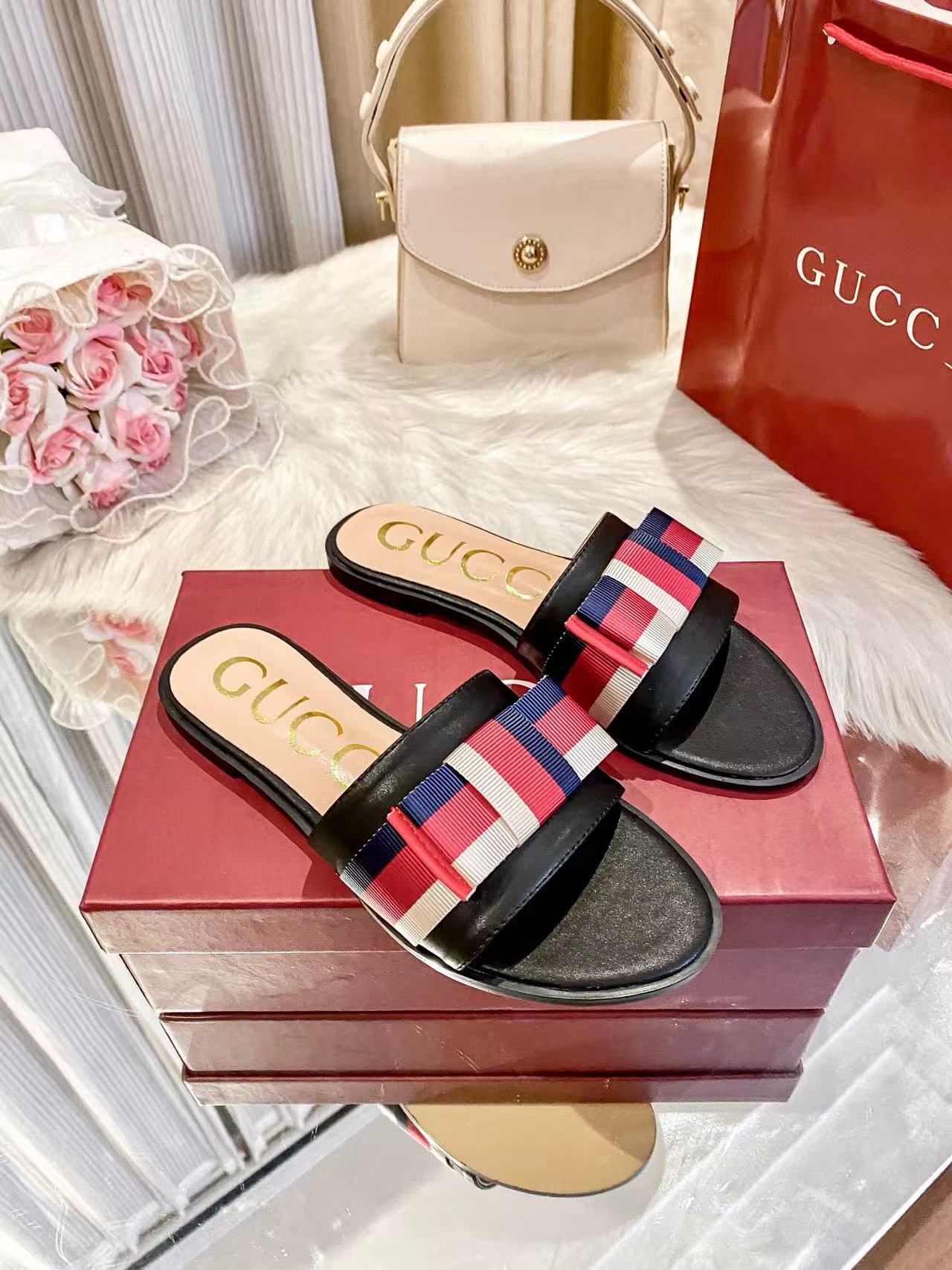 GUCC1 ダブルGバックルスリッパ【50％割引+送料無料】