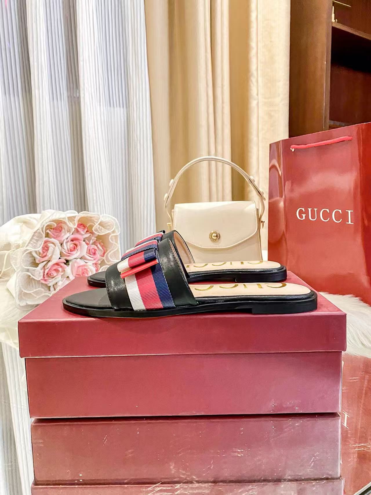 GUCC1 ダブルGバックルスリッパ【50％割引+送料無料】