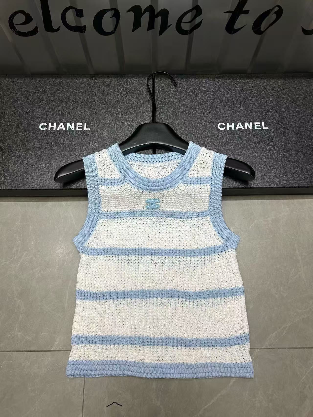 CHANE1 ブルー＆ホワイト ウールベスト【50％割引+送料無料】