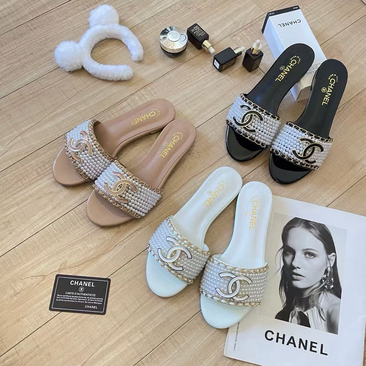 CHANE 1 ダブルCパールスリッパ【50％割引+送料無料】