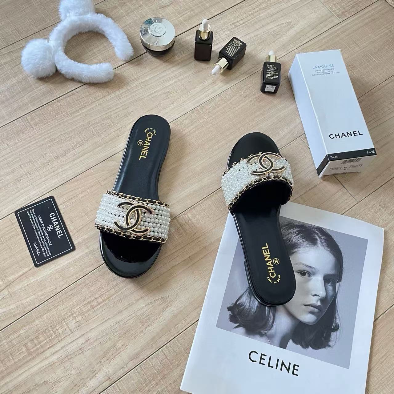 CHANE 1 ダブルCパールスリッパ【50％割引+送料無料】