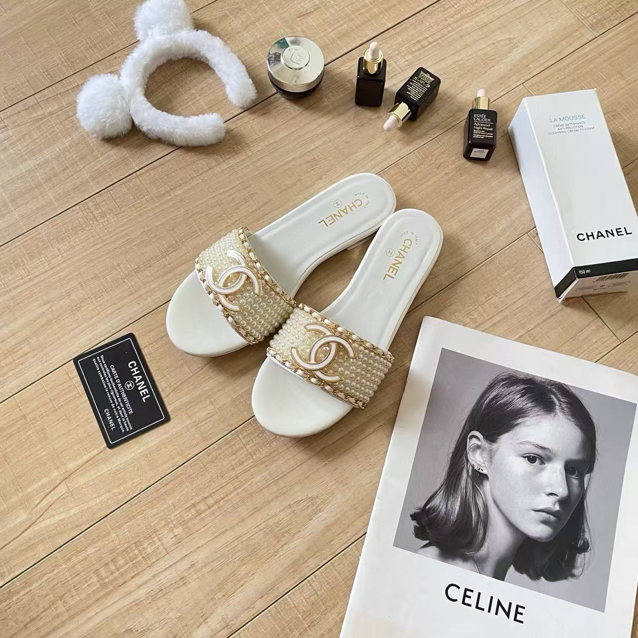 CHANE 1 ダブルCパールスリッパ【50％割引+送料無料】
