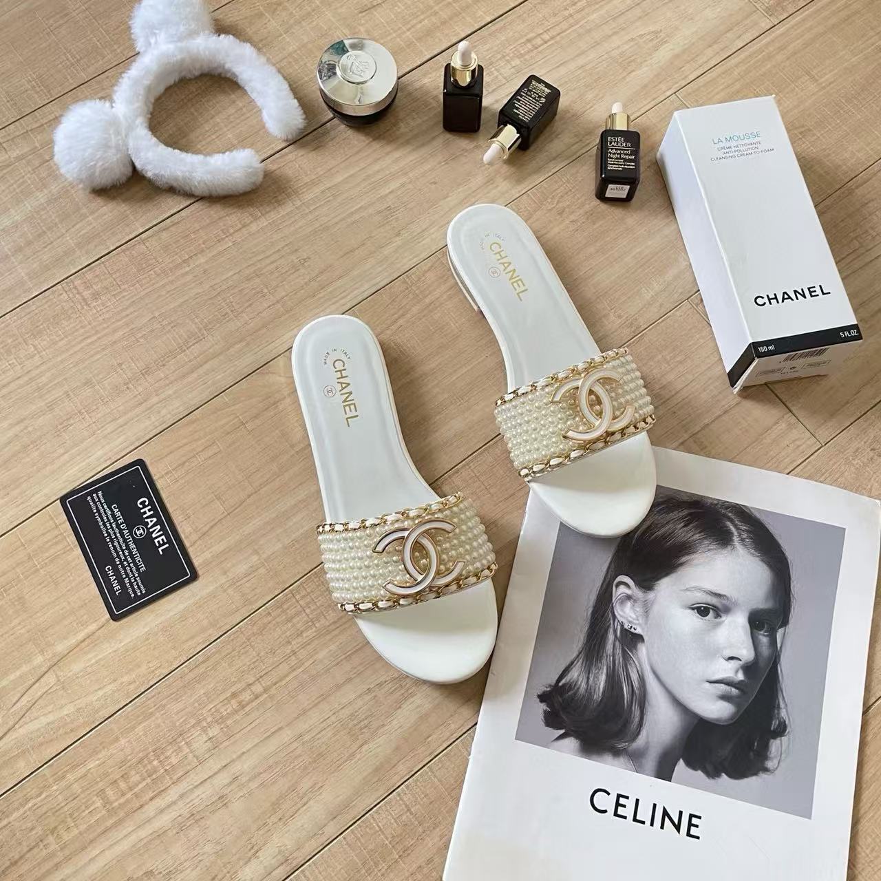 CHANE 1 ダブルCパールスリッパ【50％割引+送料無料】