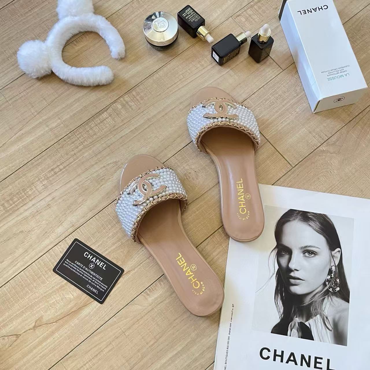 CHANE 1 ダブルCパールスリッパ【50％割引+送料無料】
