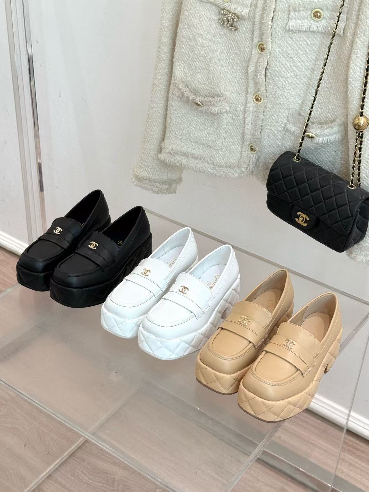 CHANE1 高品質ダブルC厚底ローファー【50％割引+送料無料】